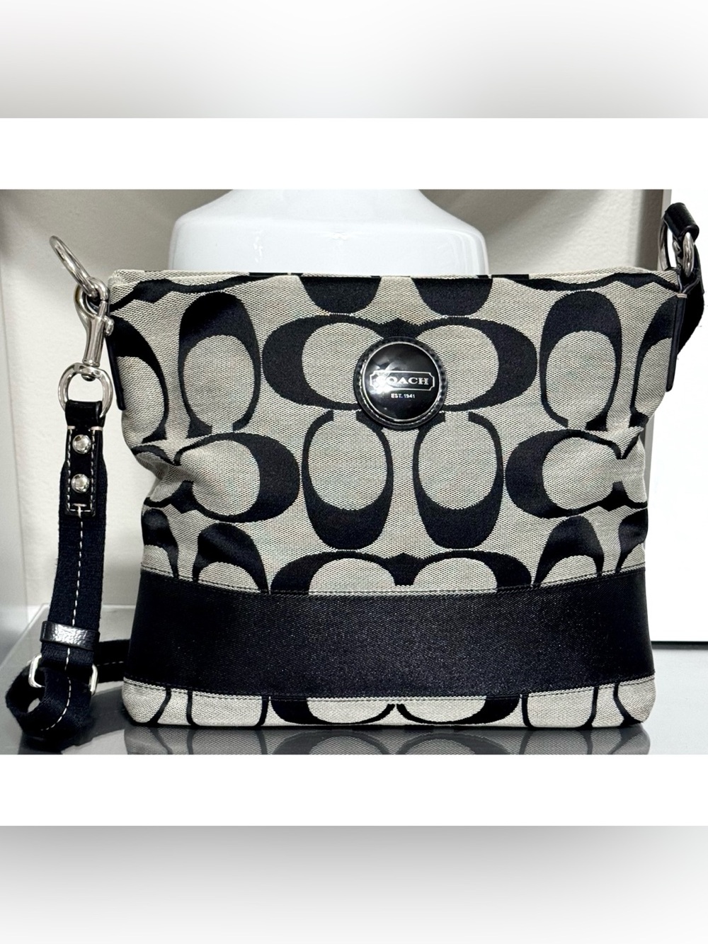 COACH Signature Op Art Jacquard North South File Crossbody/ Messenger Bag F17495